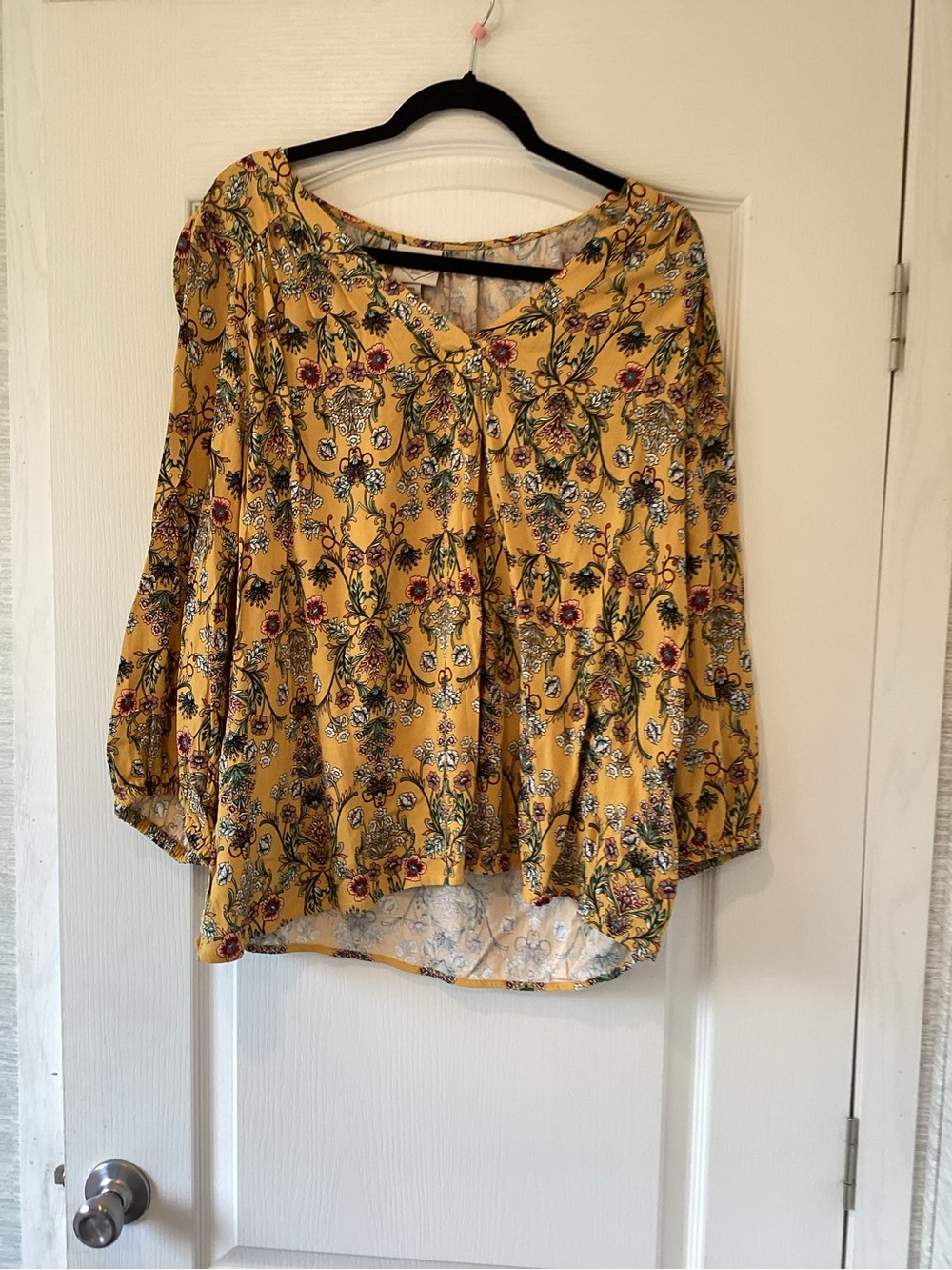 St. John's Bay Yellow Floral V-Neck Long-Sleeve Blouse 2XL BNWT